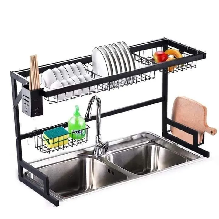 Dish Drying Rack Over Sink Kitchen Storage Shelf Countertop Space Saver Display Stand Tableware Drainer Organizer Utensils Holder- Large