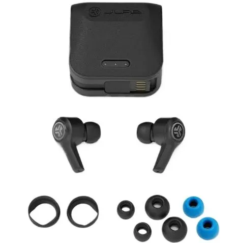 Water-Resistant Designđź’§ (sweat & splash proof) JLab Audio JBuds Air Executive True Wireless Bluetooth Earbuds + Charging Case - Black - C3 Calling with Dual Microphones - Long Travel Playtime - Bluetooth 5.0 Connection - 3 EQ Sound Settings