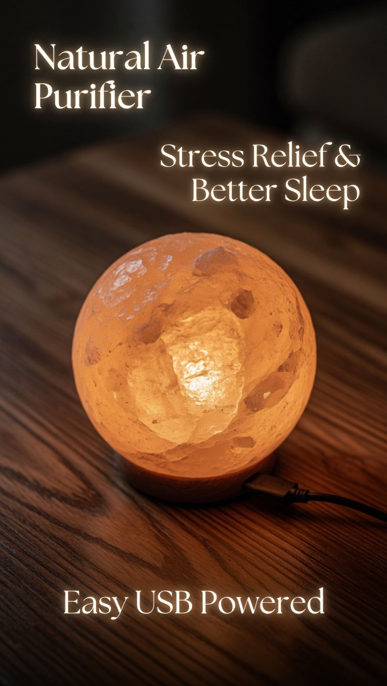 USB Himalayan Salt Lamp Sphere Ball Shape for Room Aesthetic - Mini Color Changing LED Salt Rock Lamp for Desk, Bedroom & Office - Natural Air Purifier Night Light - Image 4