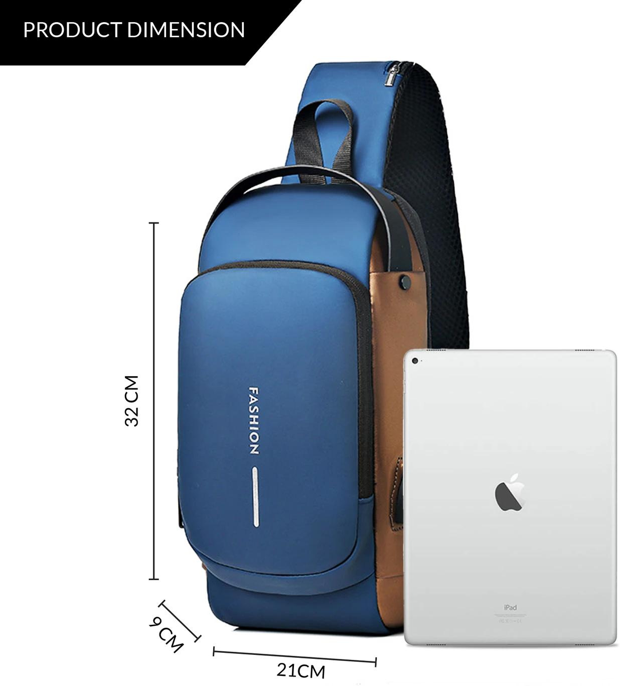 Fashion Anti-Theft Sling Bag with Combination Lock & USB Charging Port - Blue Brown Crossbody Chest Bag for Men Women | Waterproof Travel Shoulder Bag - Image 3