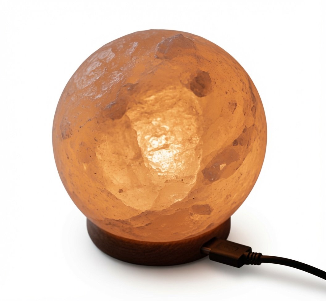 USB Himalayan Salt Lamp Sphere Ball Shape for Room Aesthetic - Mini Color Changing LED Salt Rock Lamp for Desk, Bedroom & Office - Natural Air Purifier Night Light