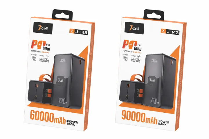 J-Cell J-143 50000mAh , 60000mAh , 90000mAh ,Power Bank PD 60W Fast Charging – High Capacity Portable Charger with Digital Display & Multi-Ports - Image 2