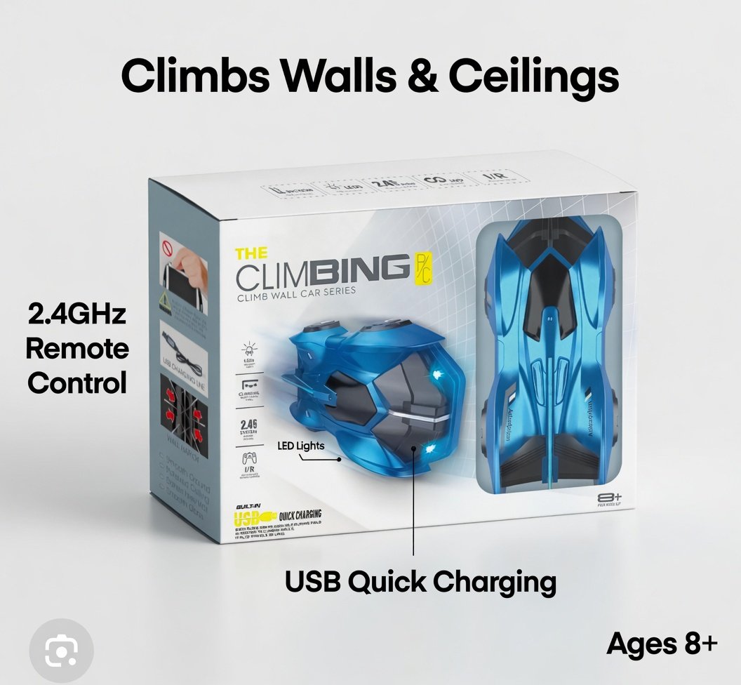 The Climbing RC Wall Car Series - 2.4G Remote Control Wall Climbing Car with LED Lights, USB Quick Charging, Climbs Walls, Ceilings & Smooth Surfaces - Blue Adscorpion Toy for Kids 8+ - Image 8