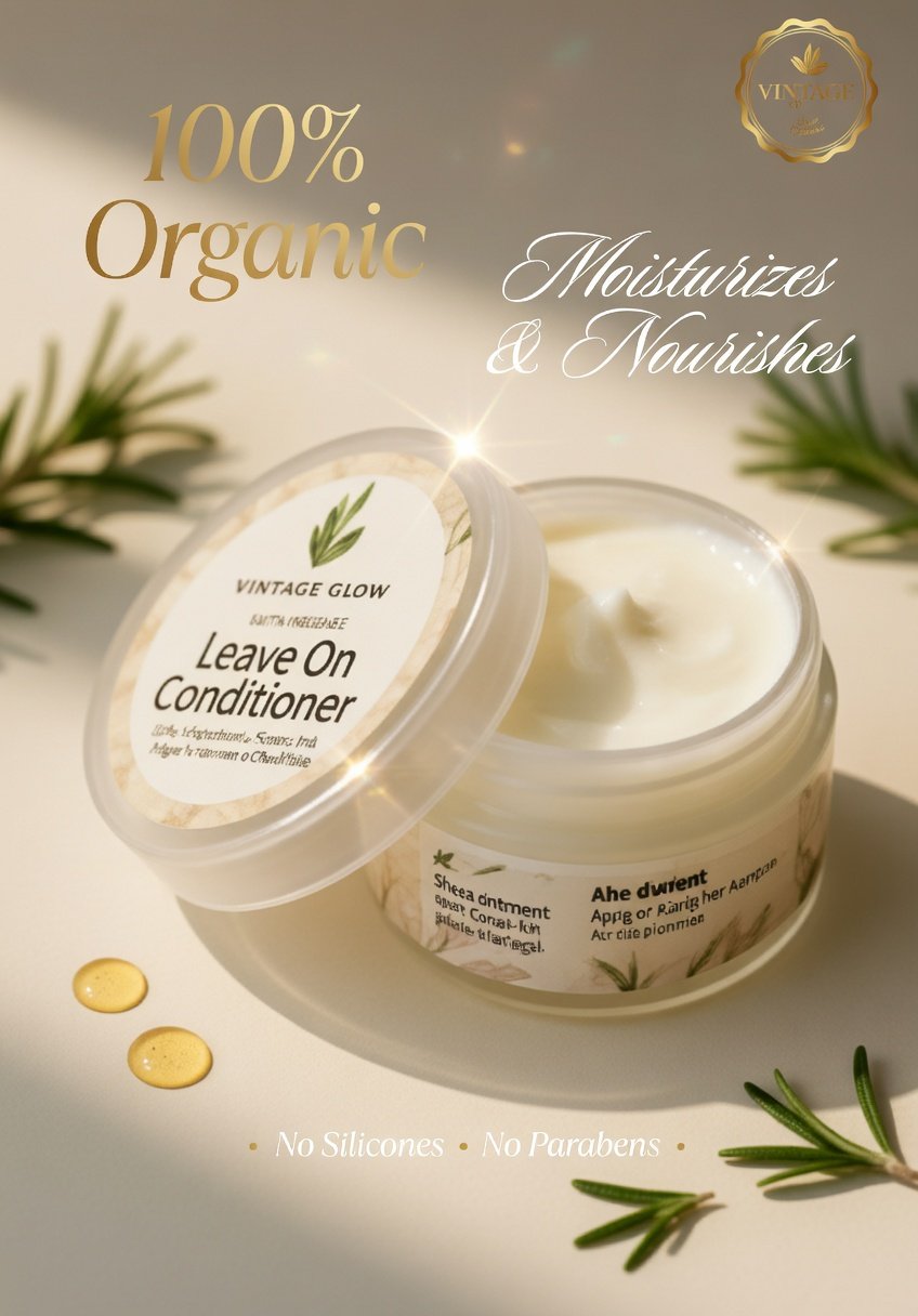 Conditioner Vintage Glow 100% Organic Rosemary Leave On Conditioner - Natural Hair Nourishment, Reduces Frizz, Deep Hydration for Dry & Damaged Hair - Image 4