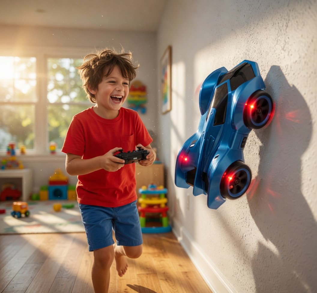 The Climbing RC Wall Car Series - 2.4G Remote Control Wall Climbing Car with LED Lights, USB Quick Charging, Climbs Walls, Ceilings & Smooth Surfaces - Blue Adscorpion Toy for Kids 8+ - Image 4