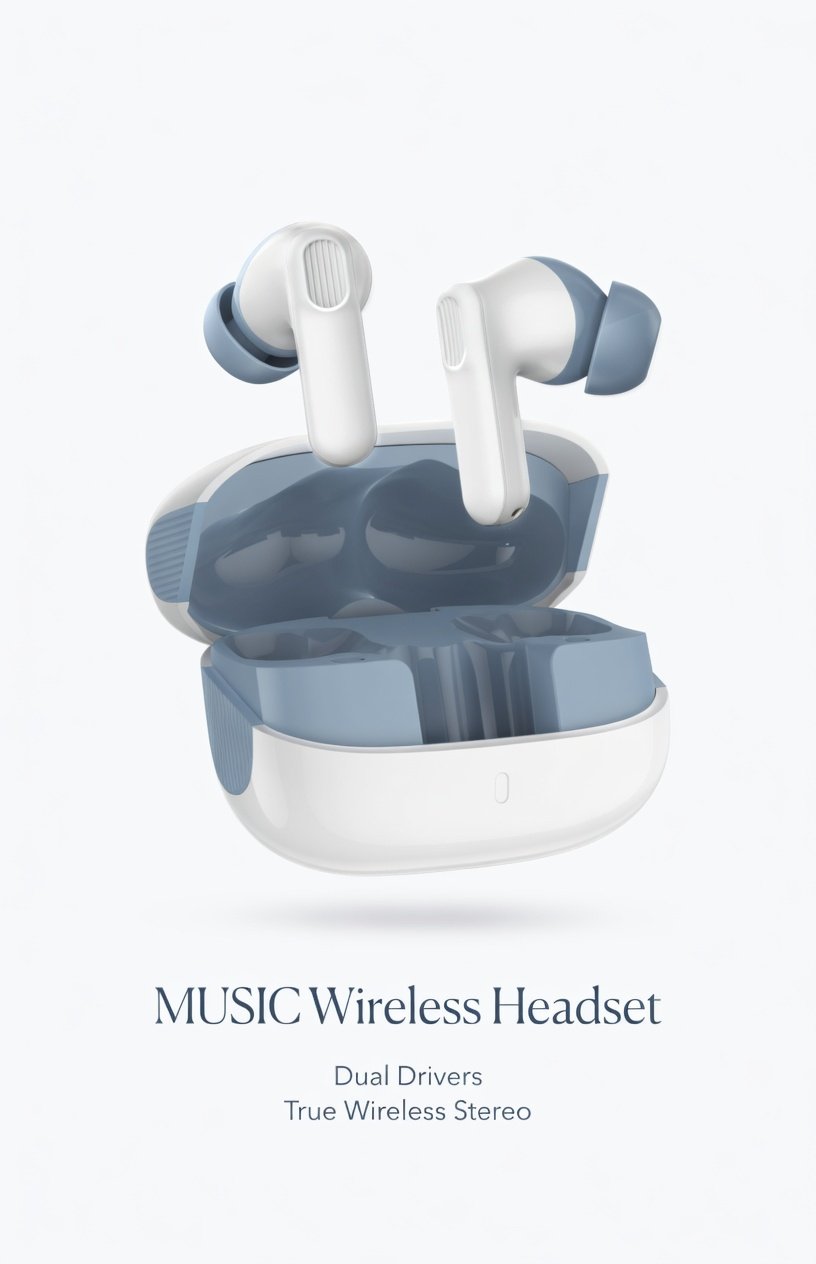 AMB Walk’n Talk Music Wireless Headset V5.4 TWS Earbuds - Dual Drivers True Wireless Stereo Bluetooth Earbuds (Blue & White) - Image 8