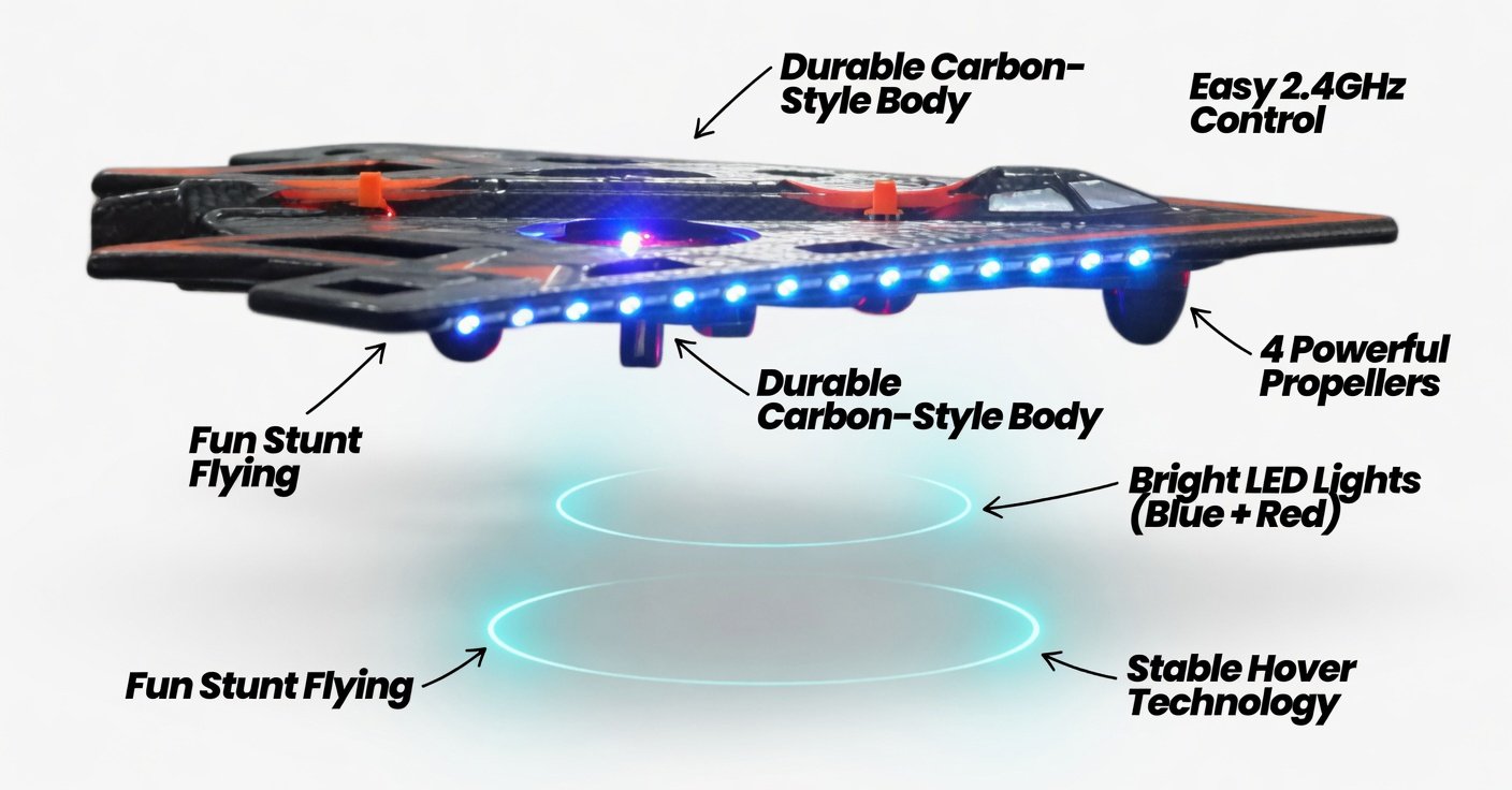 Airworthy Triangular Flying Drone Toy - 2.4G RC Hovering Stunt Drone with Colorful LED Lights, Stable Suspension, 360° Rotation, USB Rechargeable - Cool Indoor Flying Toy for Kids - Image 4