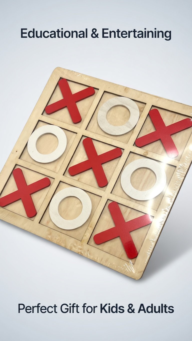 Tic Tac Toe/Noughts and Crosses Wooden Tabletop Board Game Family Game for Kids and Adults Brain Teaser Puzzle - Image 2