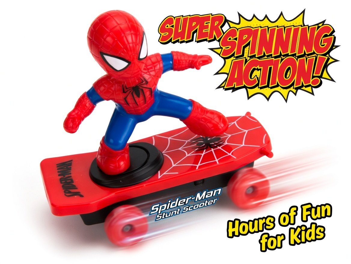 Spider Hero Spider Scooter Stunt Toy for Kids - Spiderman Riding Skateboard with 360 Spinning Action - Justice Hero Action Figure Ages 3+ - Image 8