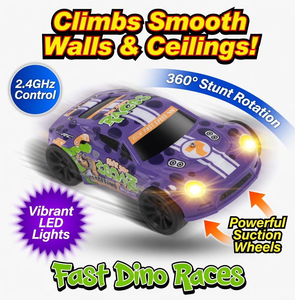 Lee's Go! Stunt Series 2.4G RC Climbing Car - Wall Climbing Remote Control Stunt Racing Car with Suction, LED Lights, 360° Rotation, Vertical Travel - Purple for Kids 6+ - Image 6