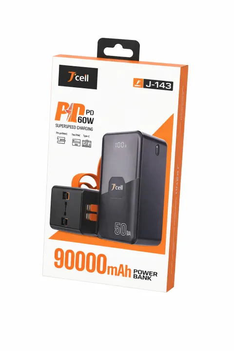 J-Cell J-143 50000mAh , 60000mAh , 90000mAh ,Power Bank PD 60W Fast Charging – High Capacity Portable Charger with Digital Display & Multi-Ports
