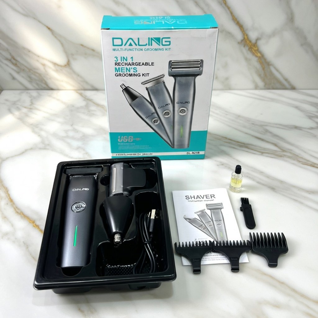 DaIing Multi Function Grooming Kit 3 in 1 _ 100%Original-USB Charging with High Energy Battery – DaIing DL 9218, DaIing Machine, DaIing Hair Clipper, DaIing Trimmer for Men, DaIing DL 9218 Trimmer, Original DaIing Trimmer - Image 3