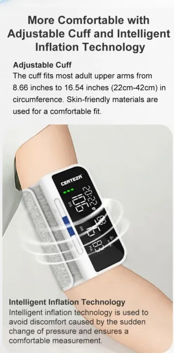Certeza BM 470 Arm Blood Pressure Monitor | Rechargeable Digital BP Machine | Large LCD | Voice Talking | Accurate BP & Pulse Monitor - Image 4