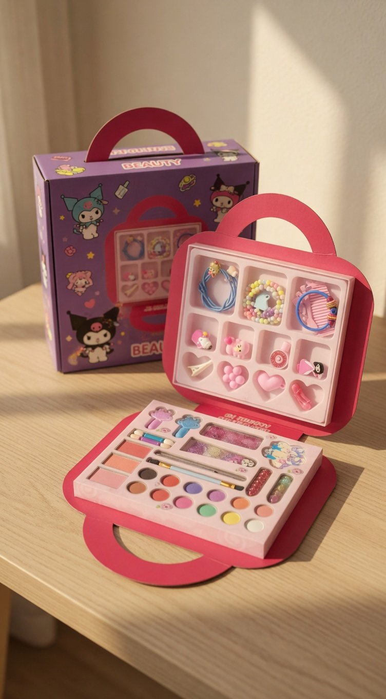 My Beauty Makeup Set for Girls - Pink Princess Makeup Kit Suitcase with Accessories, Washable Pretend Play Cosmetics, Mirror & Jewelry - Kids Beauty Toy Case - Image 2