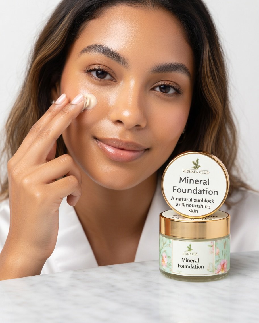 Vintage Glow Mineral Foundation 50gm - 100% Organic Natural Sunblock & Nourishing Face Matte Finish, SPF Protection - Image 4