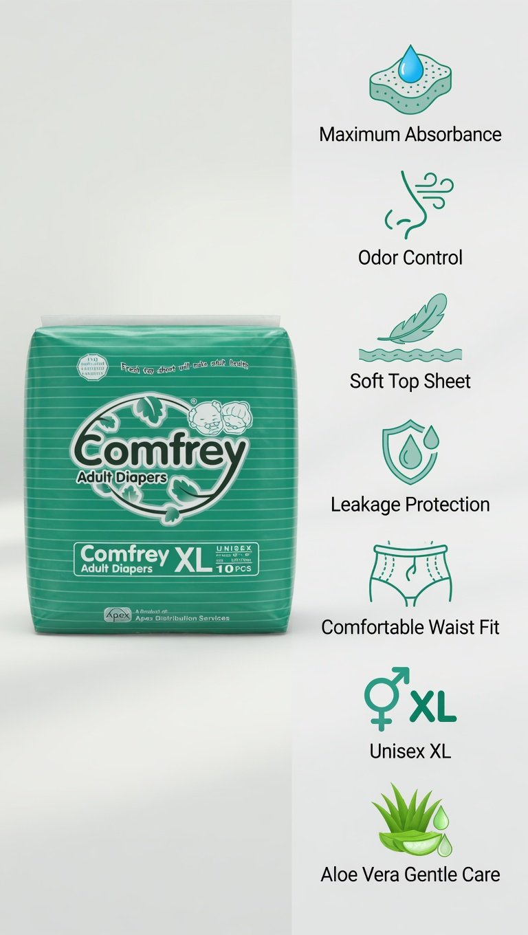 Comfrey Adult Diapers XL 10pcs - Unisex Premium Adult Diaper with Soft Top Sheet | Waist 50"-60" (130-170cm) | Incontinence Care - Image 3