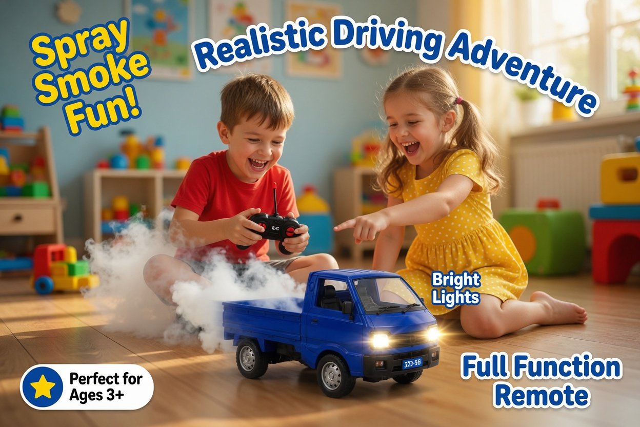 323-5B RC Freight Truck - 2.4GHz Remote Control Spray Smoke Truck with Lights, Full Function | Rechargeable RC Cargo Truck Toy for Kids 6+