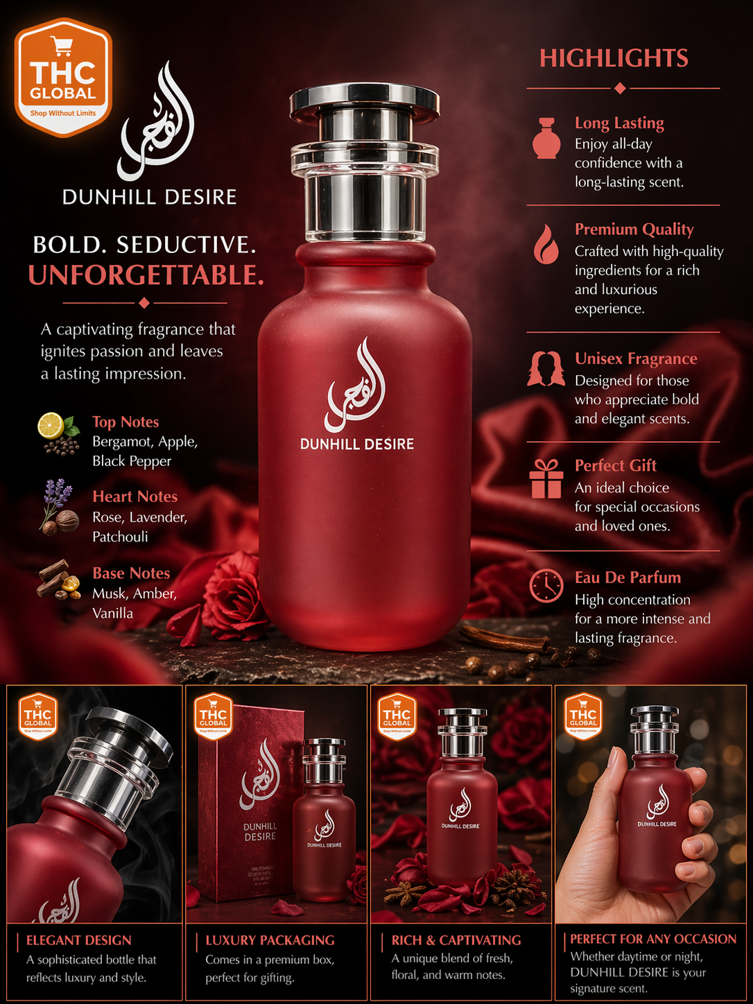 Desire Perfume for Men – Sweet Fruity Amber Fragrance – Long Lasting Bold Evening Scent - Image 2