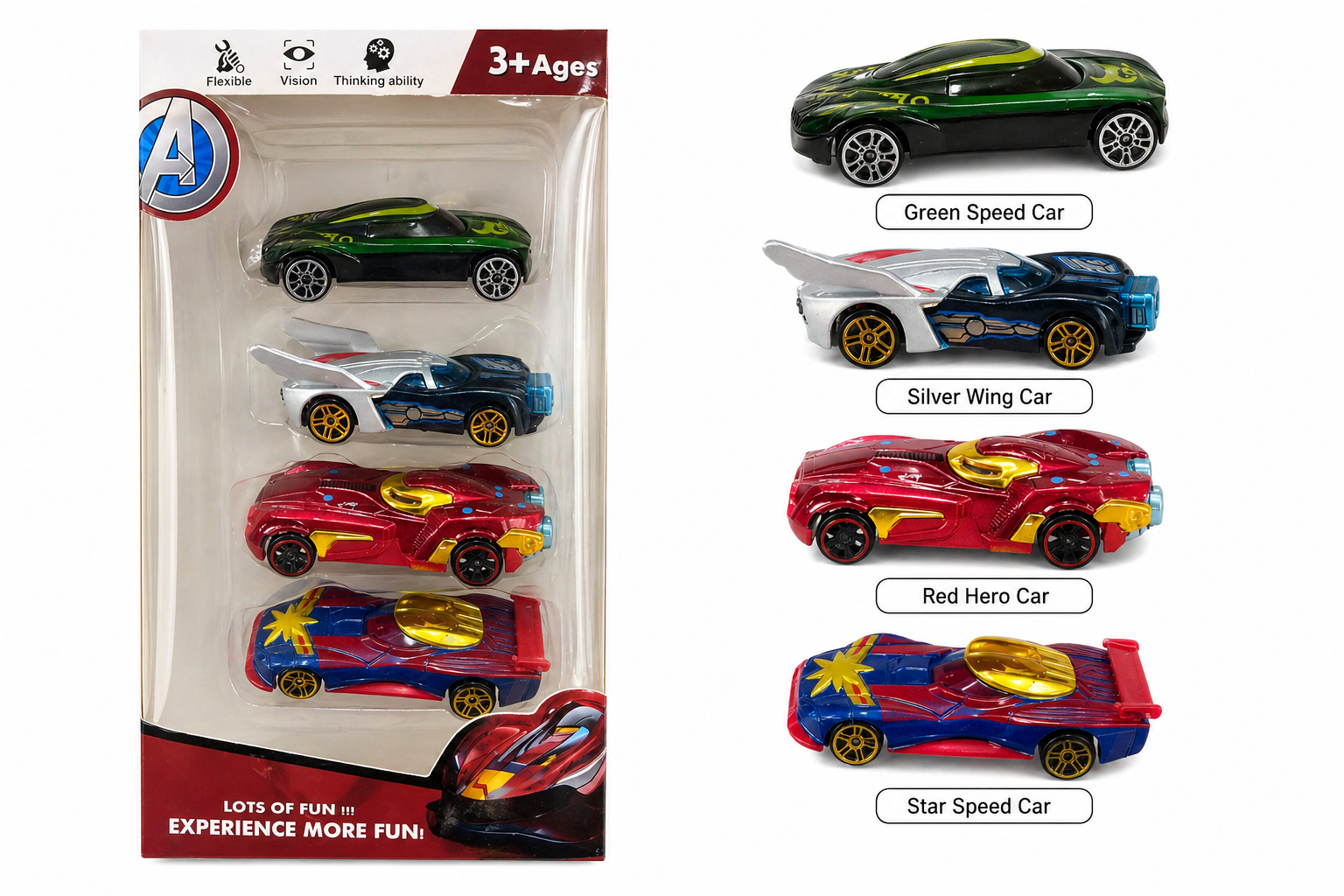 4-in-1 Mini Pull Back Cars Set - Superhero Racing Toys for Kids 3+ Years | Die-Cast Like Friction Powered Vehicles - Image 5