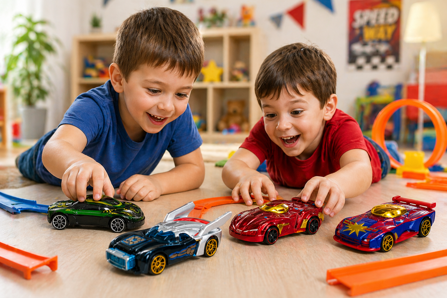4-in-1 Mini Pull Back Cars Set - Superhero Racing Toys for Kids 3+ Years | Die-Cast Like Friction Powered Vehicles