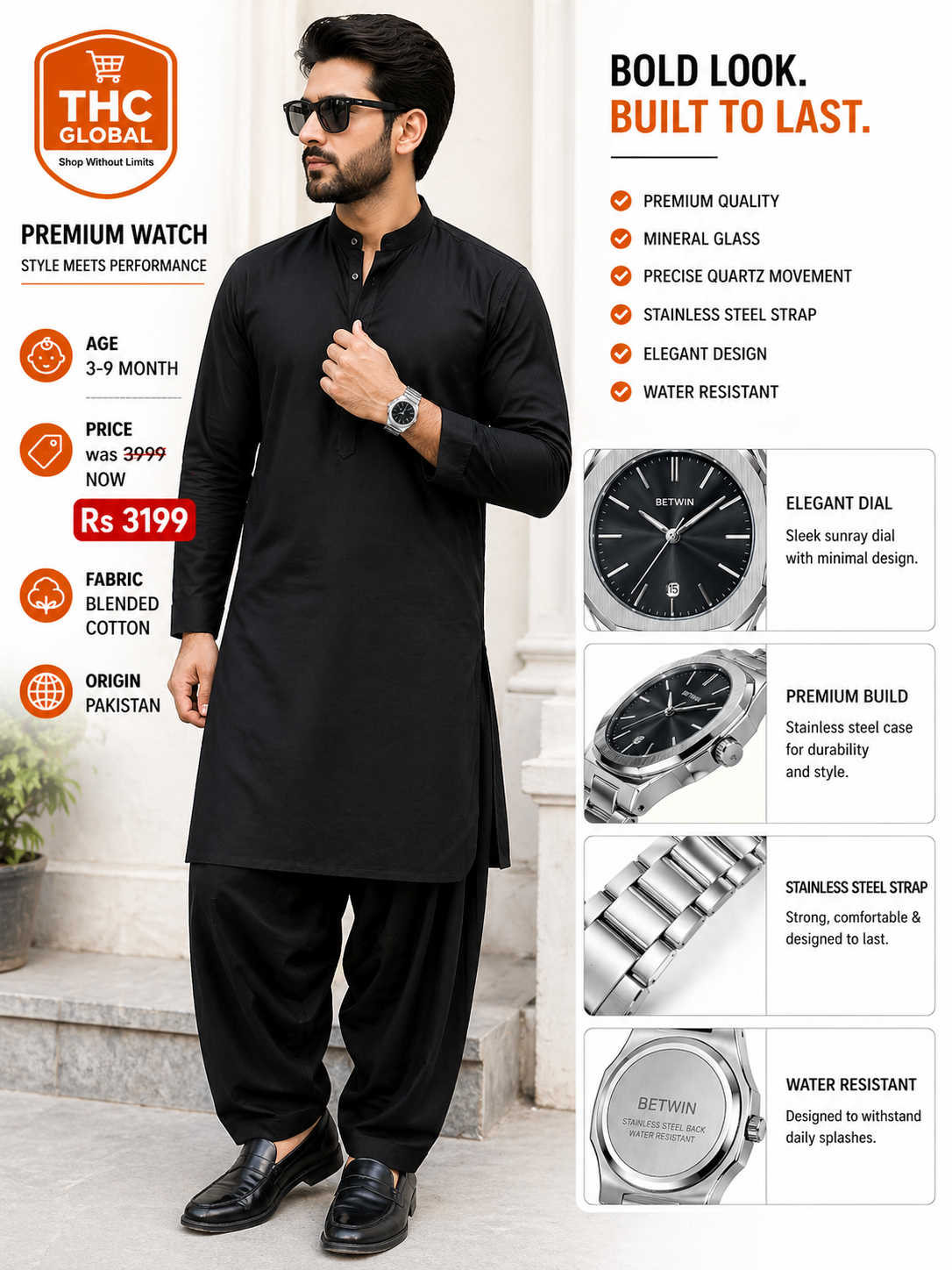 Men’s Stainless Steel Analog Watch – Luxury Style Black Dial Quartz Wrist Watch, Slim Casual & Formal Metal Strap Watch for Men - Image 4