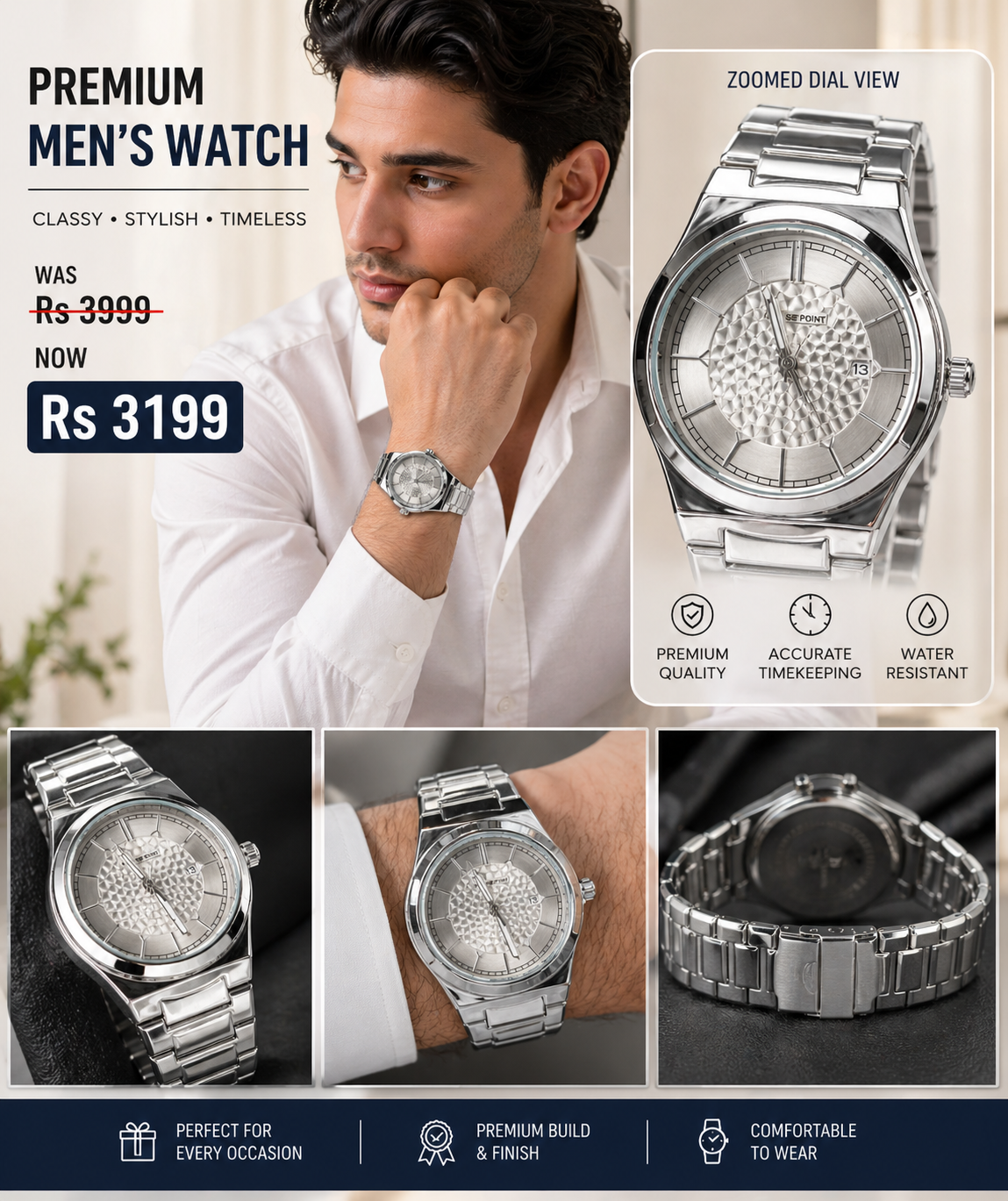 Men’s Stainless Steel Analog Watch – Silver Dial Quartz Wrist Watch with Metal Strap, Minimalist Casual & Formal Watch for Men - Image 5