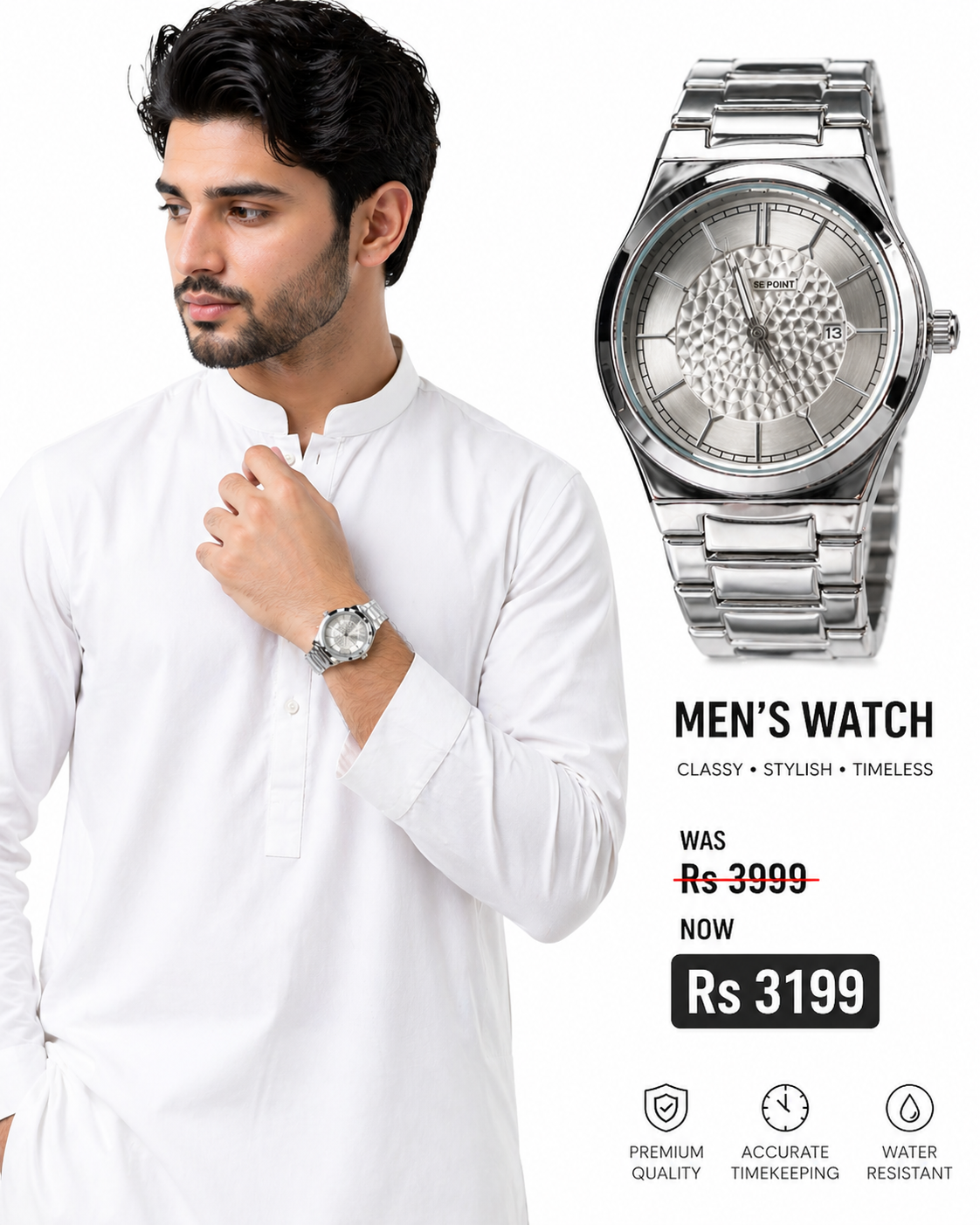 Men’s Stainless Steel Analog Watch – Silver Dial Quartz Wrist Watch with Metal Strap, Minimalist Casual & Formal Watch for Men