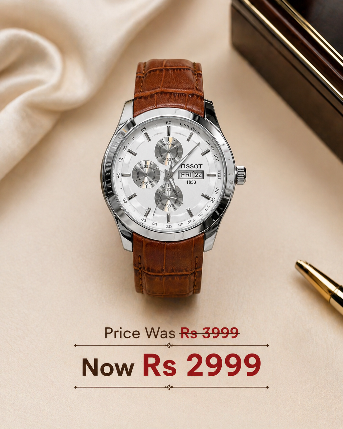 Men’s Brown Leather Strap Analog Watch – White Dial Chronograph Style Quartz Wrist Watch, Casual & Formal Fashion Watch for Men - Image 8