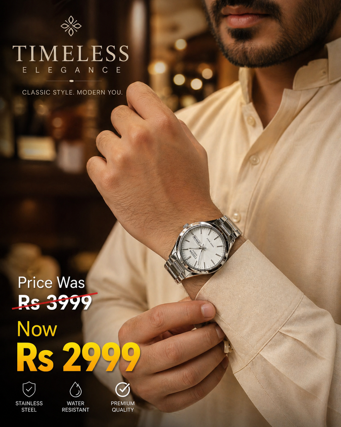 Men’s Silver Metal Analog Watch – White Dial Quartz Wrist Watch with Date Display, Classic Casual & Formal Watch for Men - Image 7