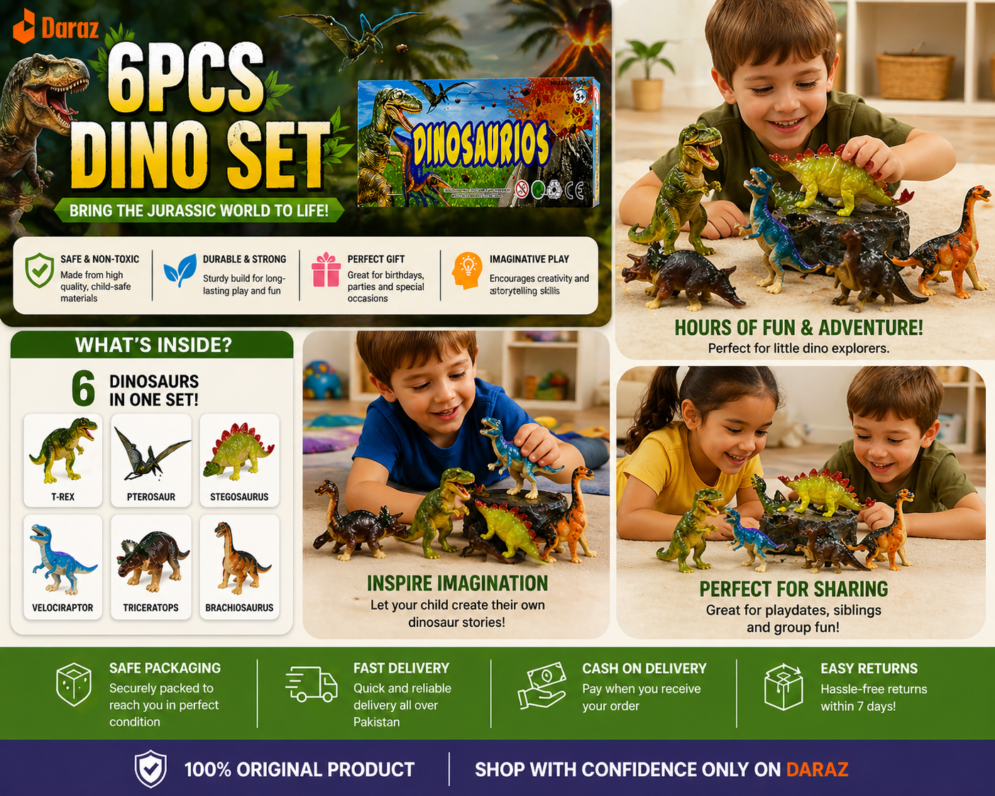 Dinosaur Toy Set – 6PCS Realistic Dino Figures for Kids, Educational Animal Toys, Mini Jurassic Playset Gift for Boys & Girls - Image 2