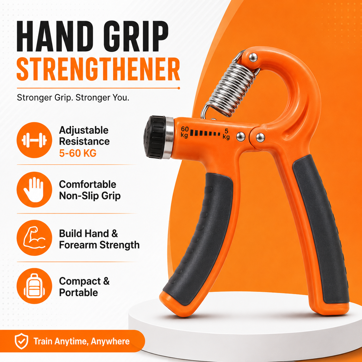Adjustable Hand Grip Strengthener 5kg–60kg – Forearm Exerciser Gripper for Wrist, Finger & Hand Strength Training, Gym Fitness Workout Tool for Men & Women