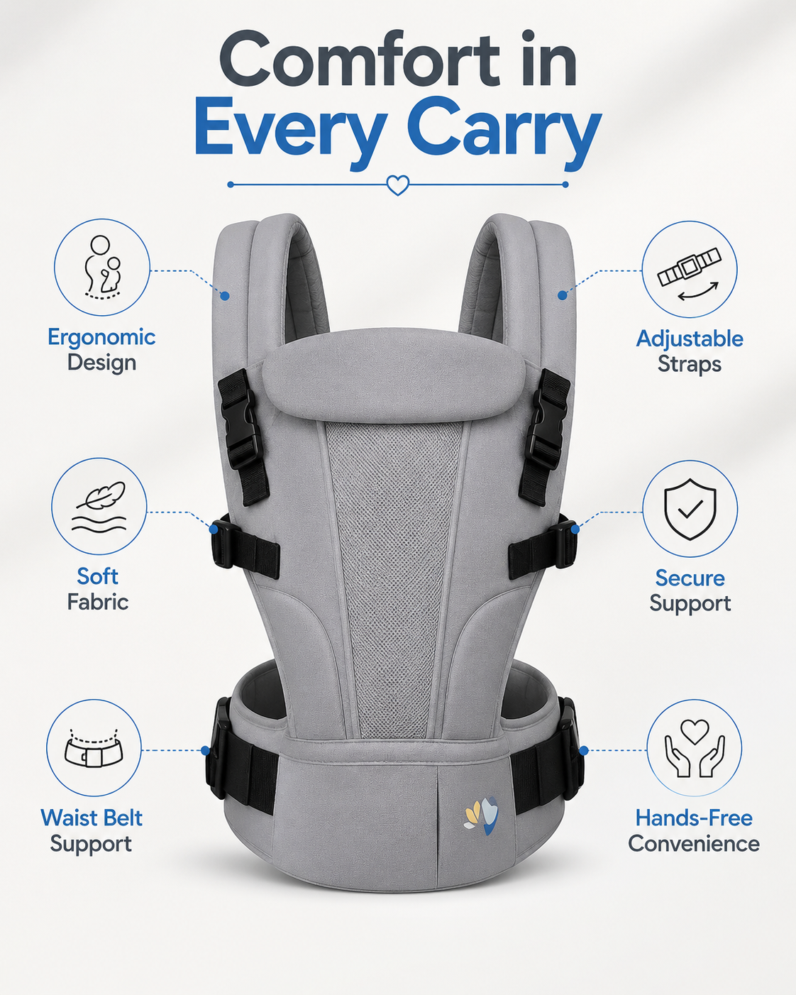 Baby Carrier Kangaroo Bag for Infants & Toddlers | Adjustable Front Carry Baby Holder with Shoulder & Waist Support | Hands-Free Baby Carrier for Mom & Dad - Image 13