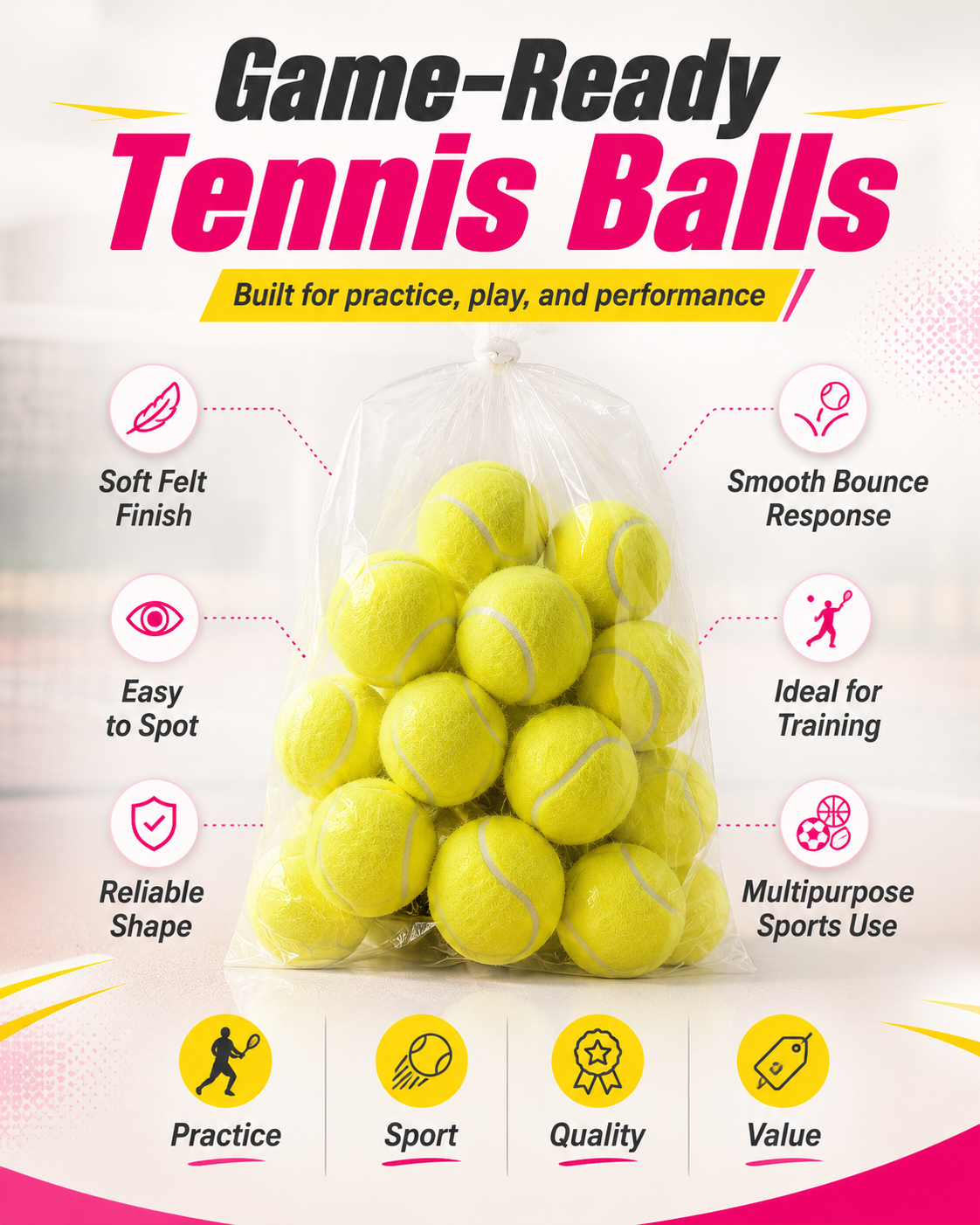Yellow Tennis Ball for Practice | Soft Felt Outdoor Sports Ball for Tennis, Cricket Practice, Kids Play & Training | Durable Rubber Ball - Image 9