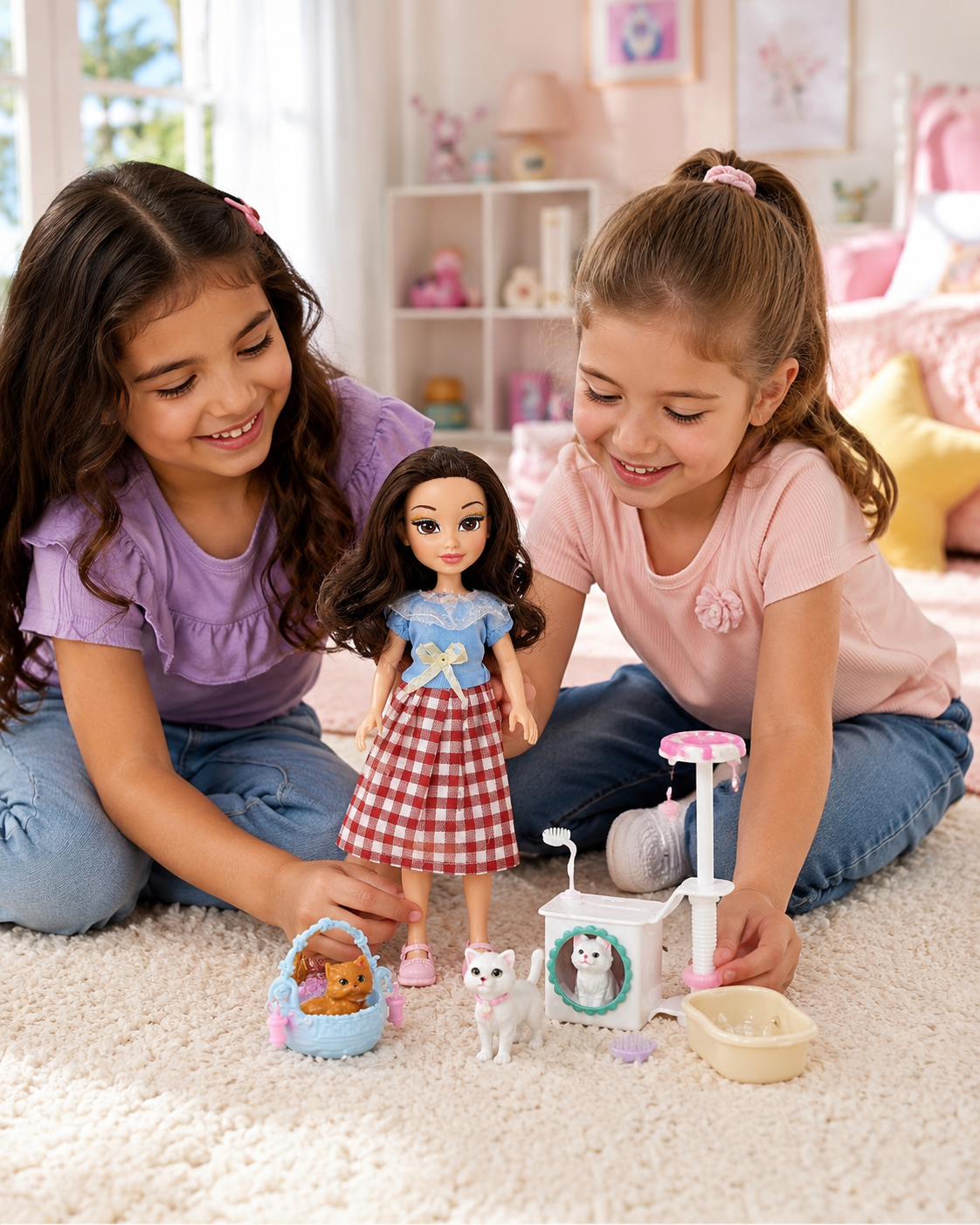 Barbie Style Fashion Doll Set with Kitty Accessories | Sweet Little Babies Doll Toy for Girls | Pretend Play Dollhouse Gift Set for Kids Age 3+