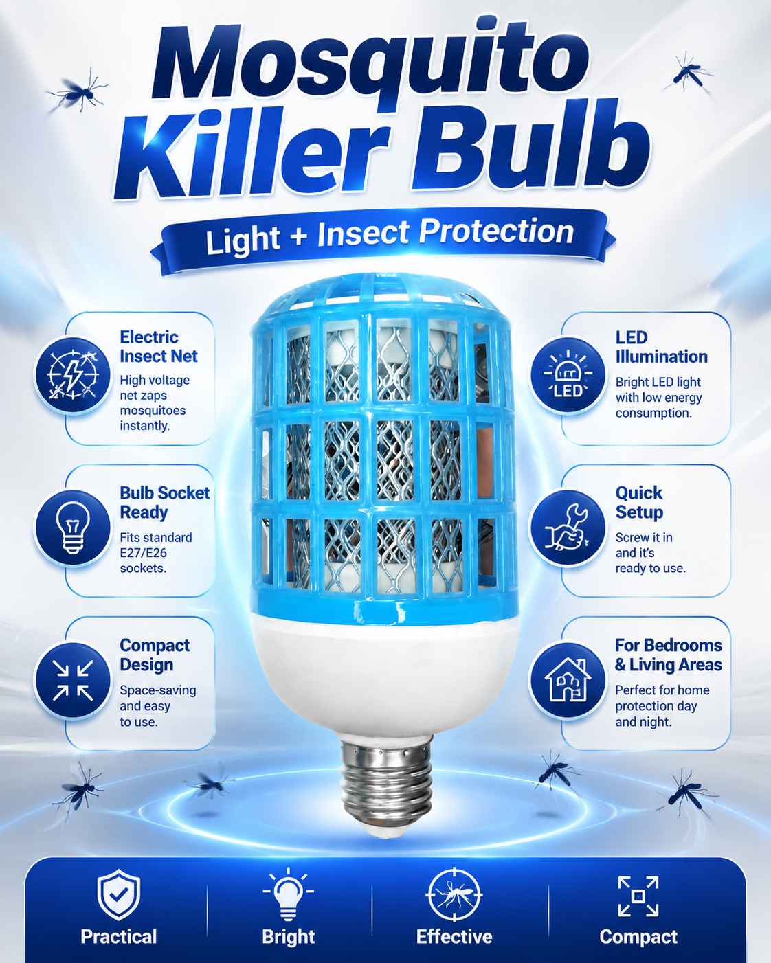 ANYOL Light LED Insect Killer Bulb JPN-330 | Electric Anti Mosquito Lamp with E27 Screw Base | Bug Zapper Mosquito Killer Light for Home, Room, Kitchen & Shop - Image 3