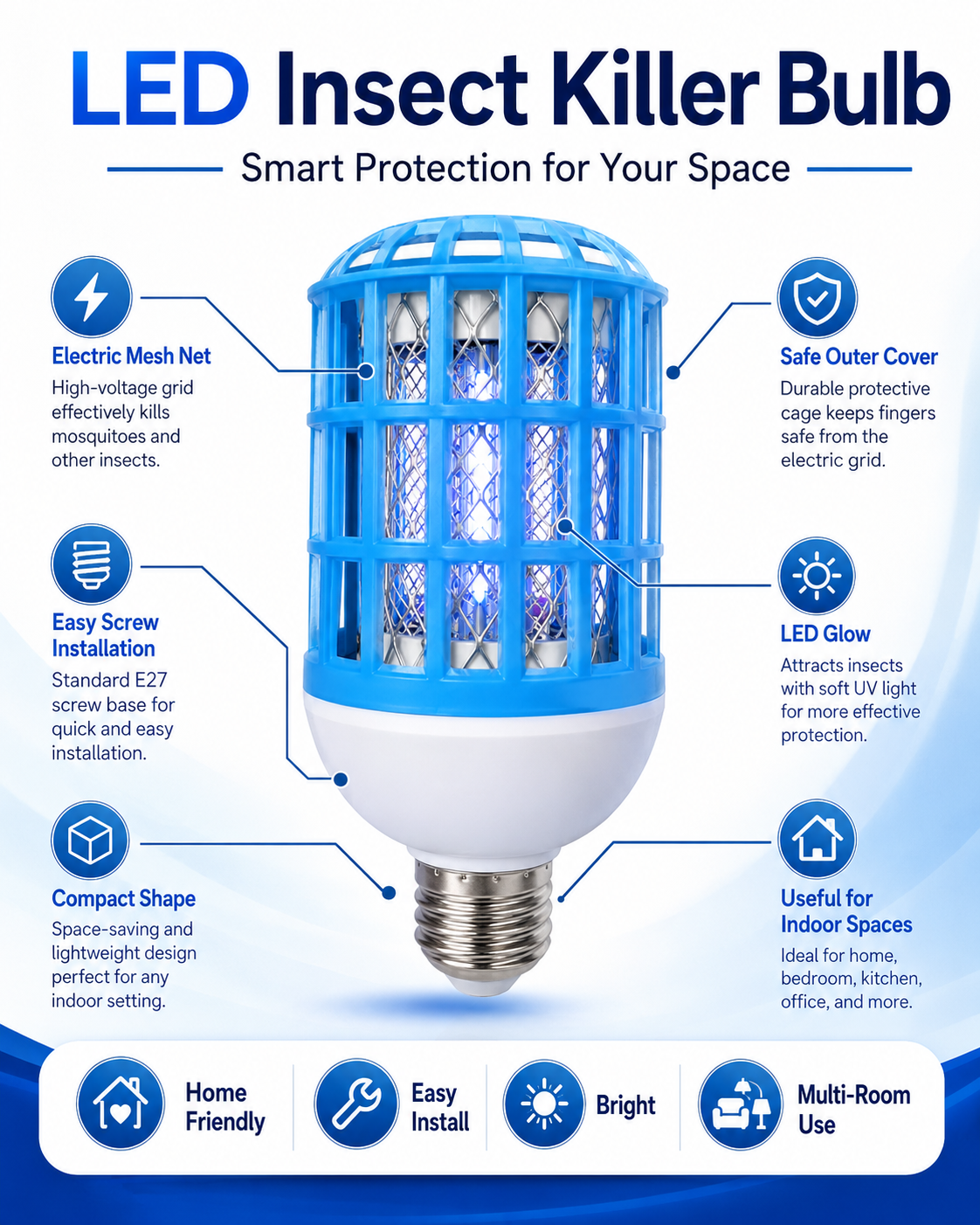 ANYOL Light LED Insect Killer Bulb JPN-330 | Electric Anti Mosquito Lamp with E27 Screw Base | Bug Zapper Mosquito Killer Light for Home, Room, Kitchen & Shop - Image 2