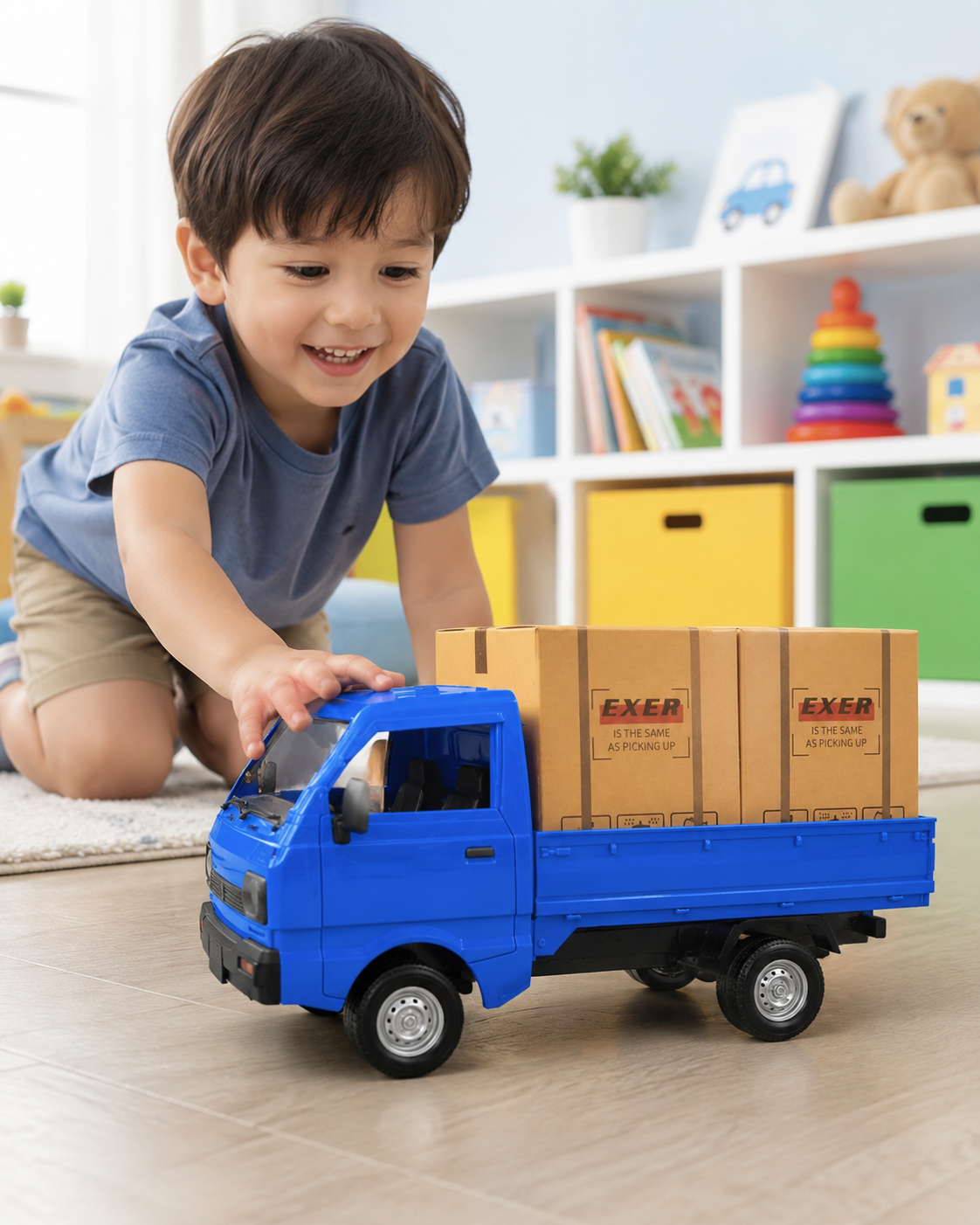 2.4G Remote Control Cargo Truck Toy | RC Model Pickup Truck with Light, Spray Mist & Openable Door | DIY Sticker Truck Toy for Kids Age 6+ - Image 3
