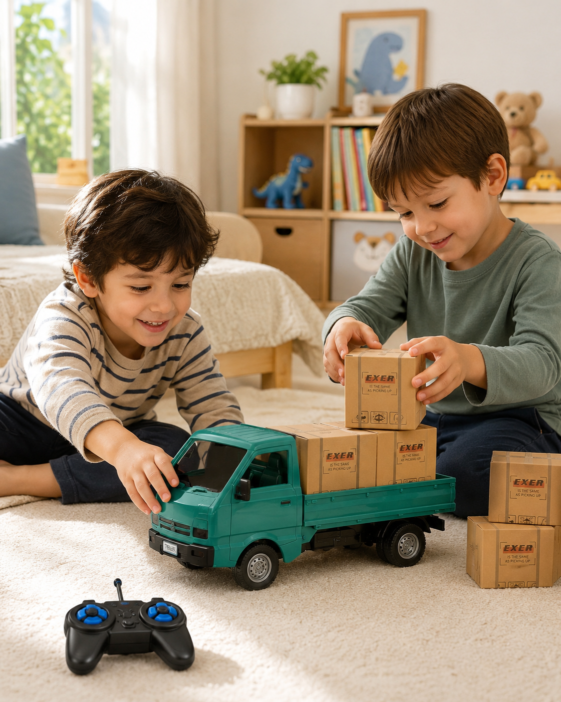 2.4G Remote Control Cargo Truck Toy | RC Model Pickup Truck with Light, Spray Mist & Openable Door | DIY Sticker Truck Toy for Kids Age 6+ - Image 2