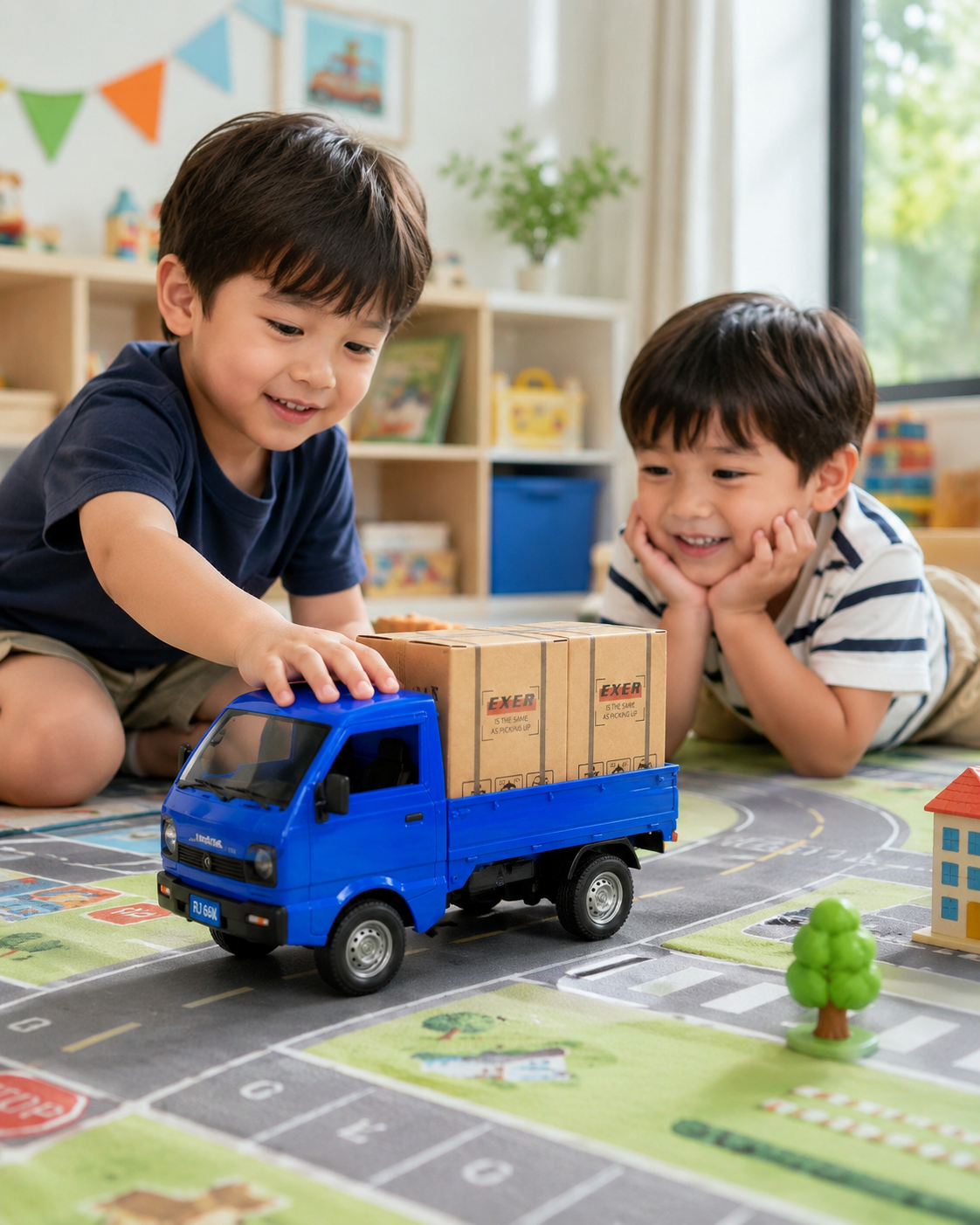 2.4G Remote Control Cargo Truck Toy | RC Model Pickup Truck with Light, Spray Mist & Openable Door | DIY Sticker Truck Toy for Kids Age 6+