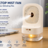 Portable Mini Air Cooler Fan with Water Mist Humidifier & LED Light – Rechargeable USB Desk Fan 3 Speed Cooling Fan for Home Office Bedroom Summer Cooling