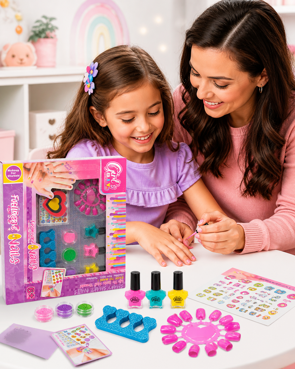 Kids DIY Nail Art Set for Girls 6+ - Studio D.I.Y. Girly Shaky Shake Fashionable Nails Kit with Fake Nails, Star Nail Polish, Glitter & Stickers - Non-Toxic Paint & Stick Manicure Toy - Image 6