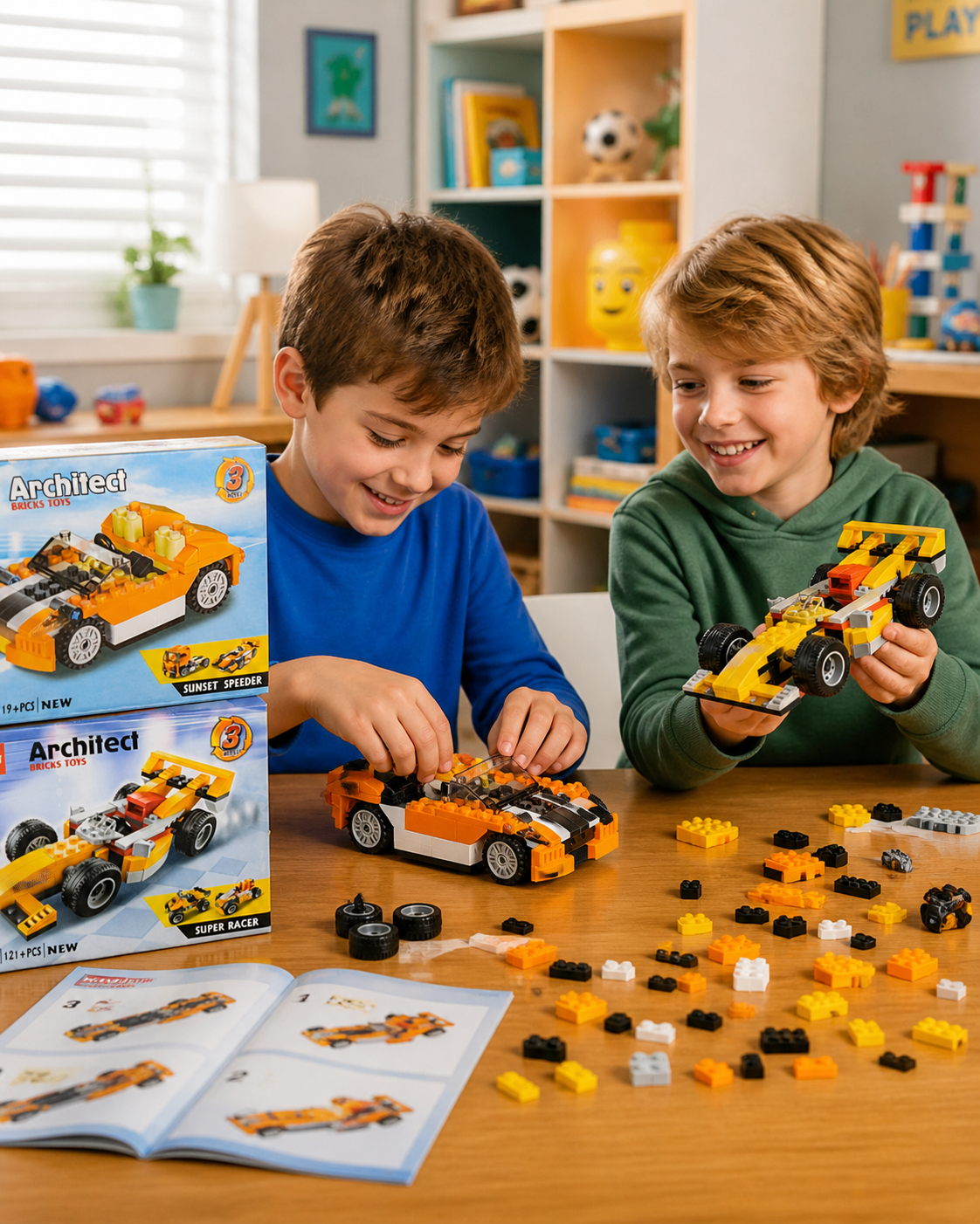 Architect Bricks Toys 3108 Sunset Speeder 3-in-1 Building Blocks - 119 PCS Orange Sports Car Toy for Kids 6+ - DIY Racing Convertible Car Educational Toy