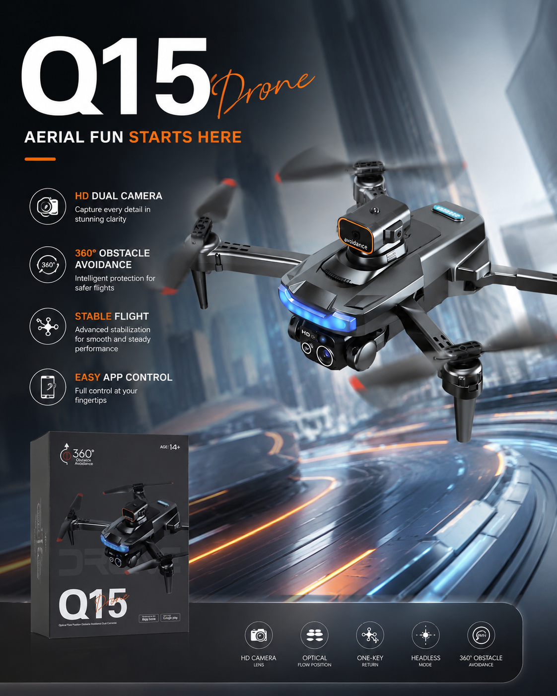 Q15 RC Drone with HD Dual Camera & 360 Obstacle Avoidance – Foldable Remote Control Drone for Beginners - Image 15