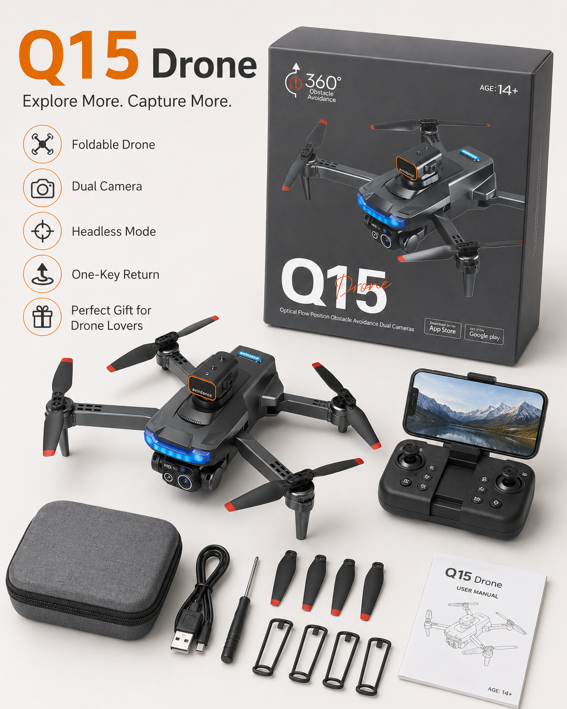 Q15 RC Drone with HD Dual Camera & 360 Obstacle Avoidance – Foldable Remote Control Drone for Beginners - Image 13