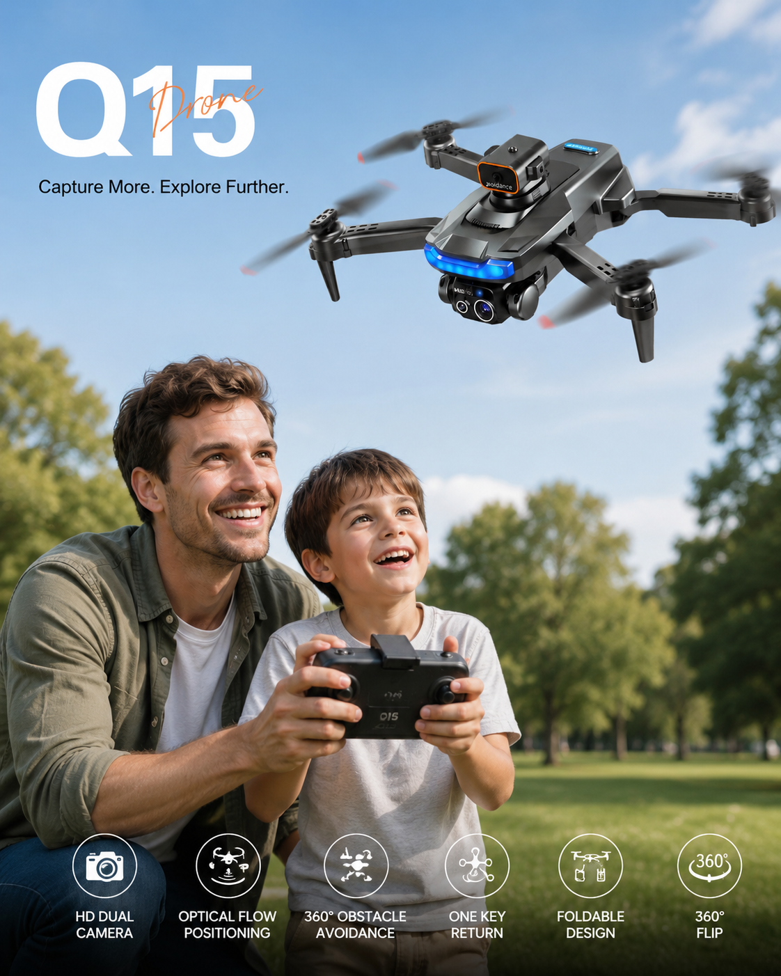 Q15 RC Drone with HD Dual Camera & 360 Obstacle Avoidance – Foldable Remote Control Drone for Beginners - Image 4