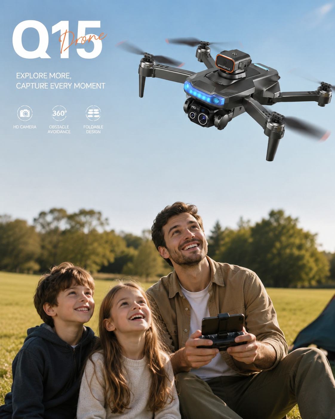 Q15 RC Drone with HD Dual Camera & 360 Obstacle Avoidance – Foldable Remote Control Drone for Beginners - Image 3