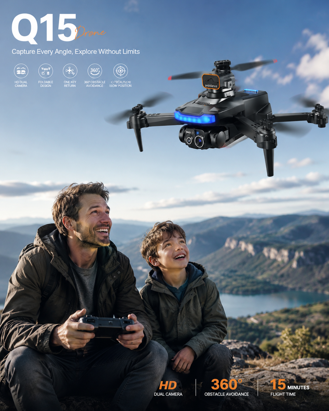 Q15 RC Drone with HD Dual Camera & 360 Obstacle Avoidance – Foldable Remote Control Drone for Beginners - Image 5