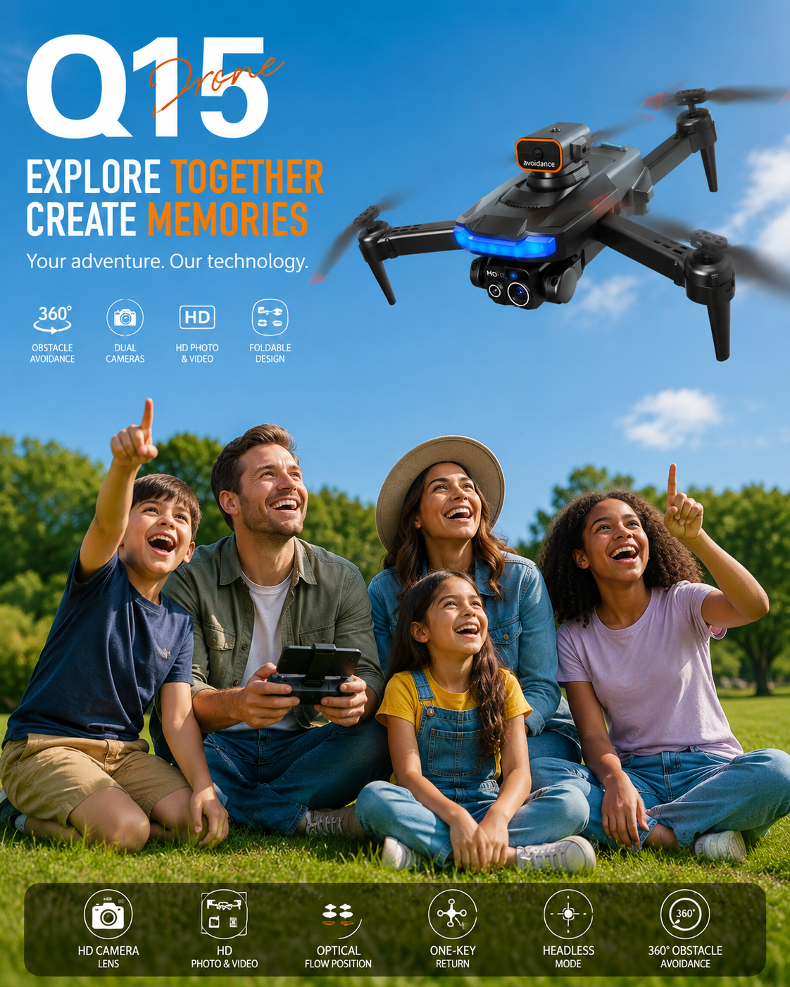 Q15 RC Drone with HD Dual Camera & 360 Obstacle Avoidance – Foldable Remote Control Drone for Beginners - Image 2