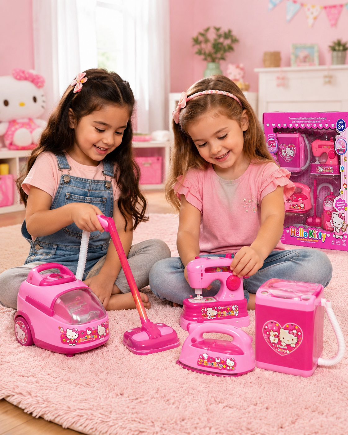 Kids Hello Kitty Housekeeping Play Set – Toy Cleaning Kit with Vacuum Cleaner, Iron & Sewing Machine for Girls - Image 8