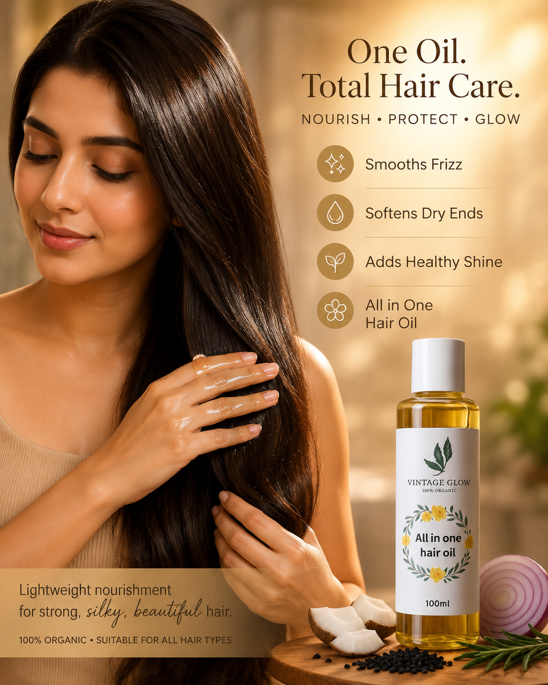 Hair Oil 100ml Vintage Glow All in One - Rosemary, Fenugreek & Coconut Hair Oil for Hair Growth, Hair Fall Control & Deep Nourishment - Image 13
